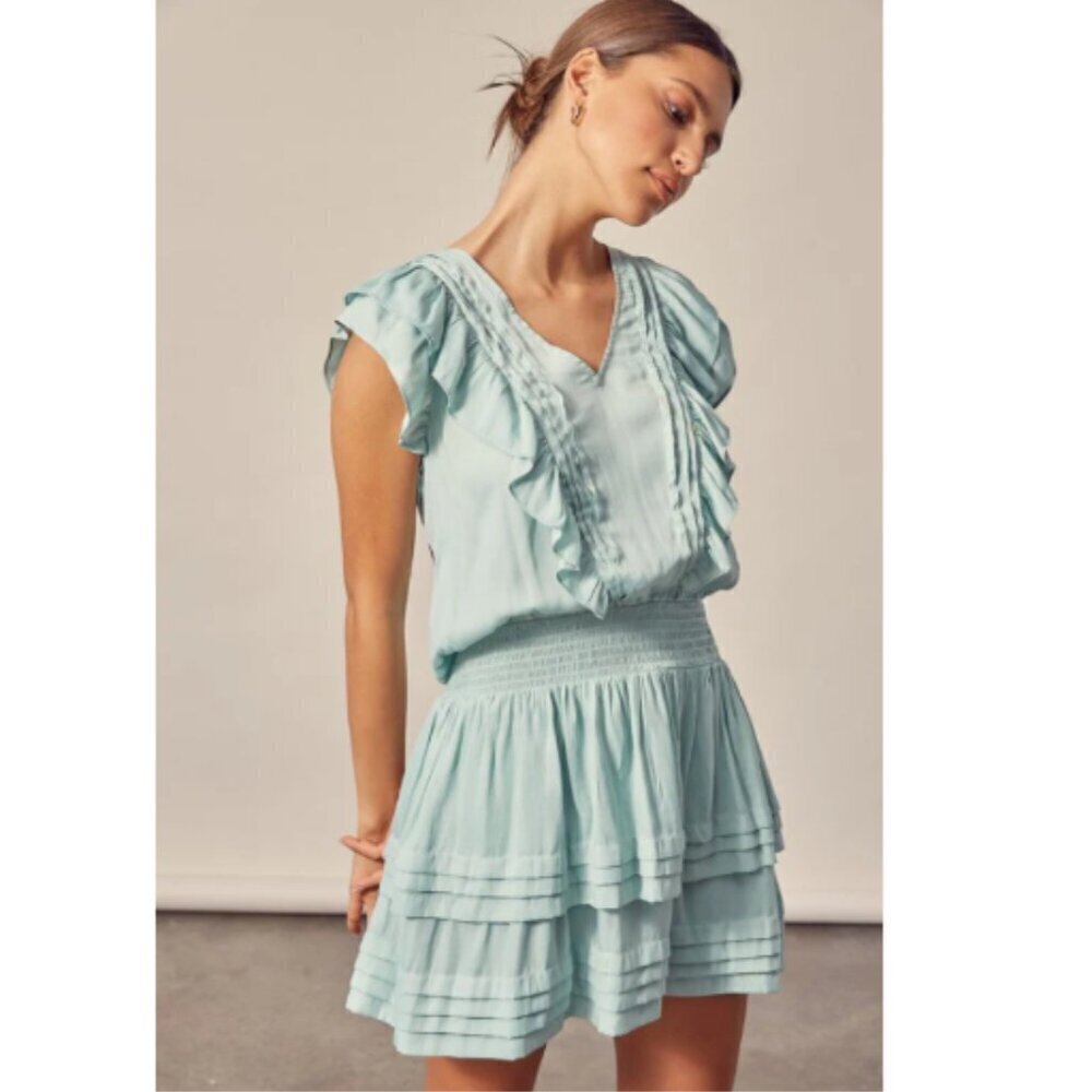 Mustard Seed Drop Waist Mini Dress Ruffles Mint Green Size Medium NWOT RT$70
